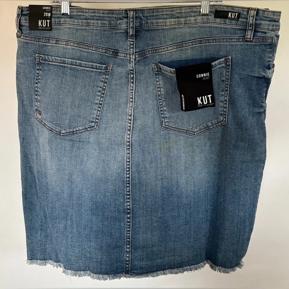 NEW w/Tags Kut from the Kloth Connie High Low Hem Distressed Denim Skirt 20W
